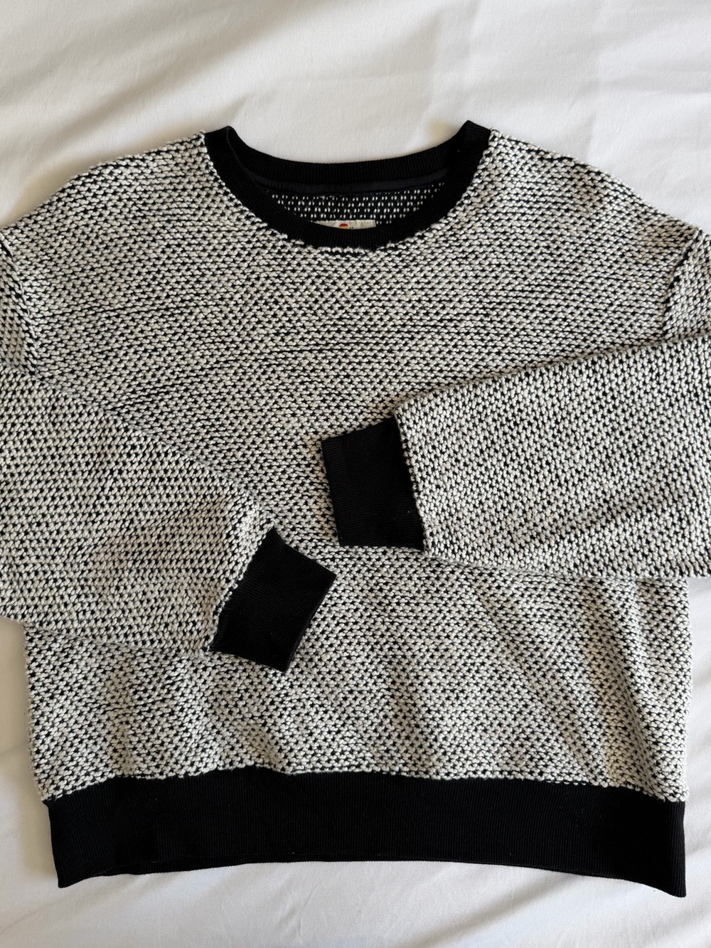 Marine Layer Black White Textured Crew Neck Sweater